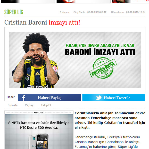 Cristian voltando pro Corinthians segundo os jornais turcos