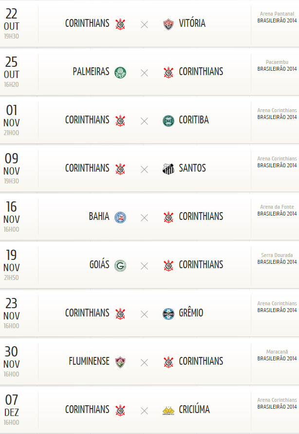 Prximos jogos do Corinthians