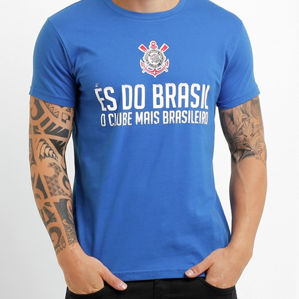 Camiseta azul do Corinthians: "s do Brasil o mais Brasileiro"