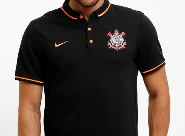 Camisa polo do Corinthians preta e laranja