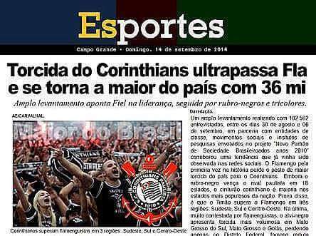 corinthians o maior clube do Brasil diz a pesquisa de um jornal.