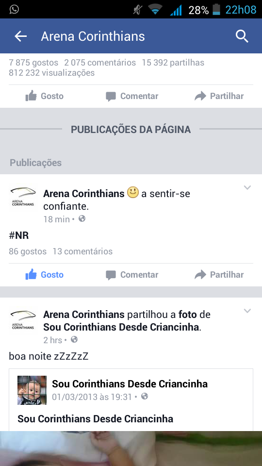 Arena Corinthians, no Facebook.