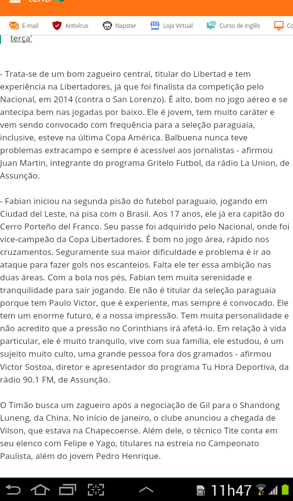 Opinio de jornalistas Paraguaios a respeito de Fabian Balbuena