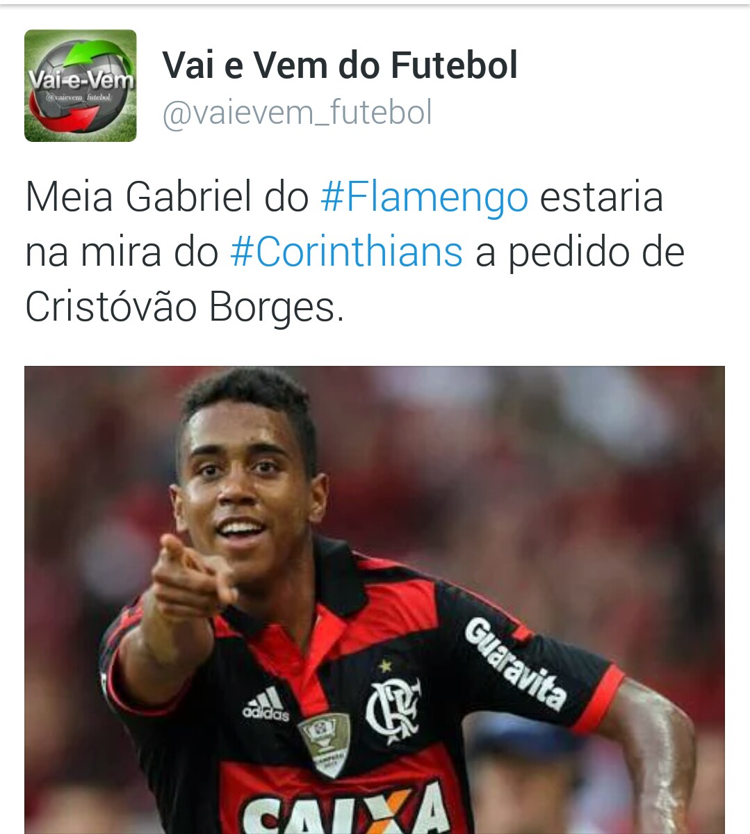 Gabriel meia atacante do Flamengo interessa ao Corinthians