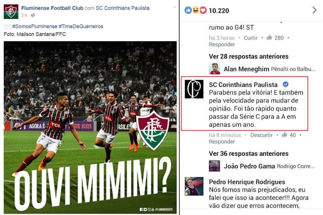 Corinthians humilha Tapetense no Facebook
