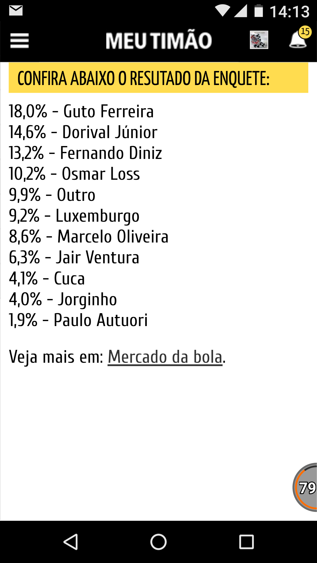Enquete do novo treinador