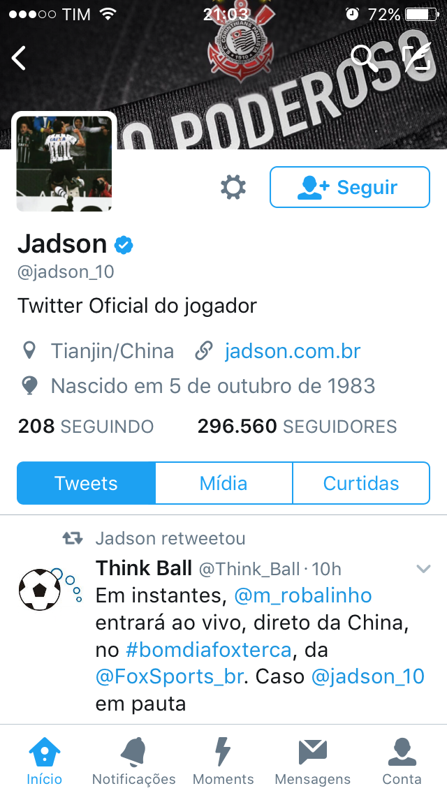 Twitter do Jadson