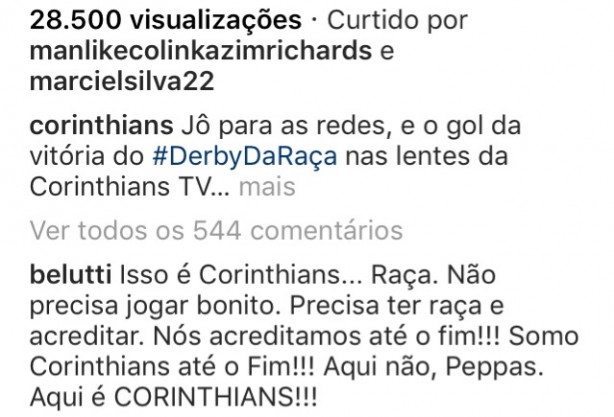 Belluti sabe o que  ser Corinthians