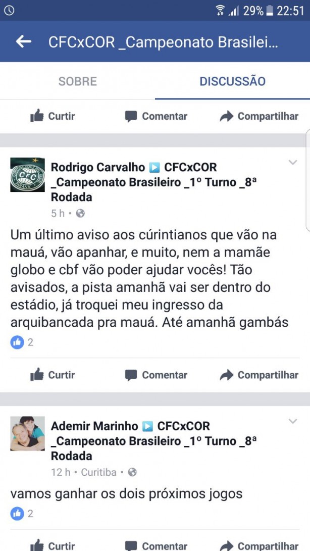 torcida do Corinthians contra o coritiba