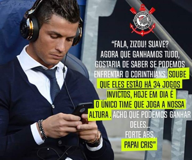 Cristiano Ronaldo sobre o Corinthians.