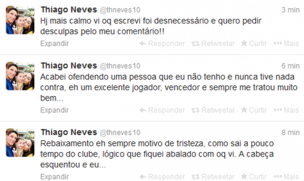 Thiago Neves pediu desculpas