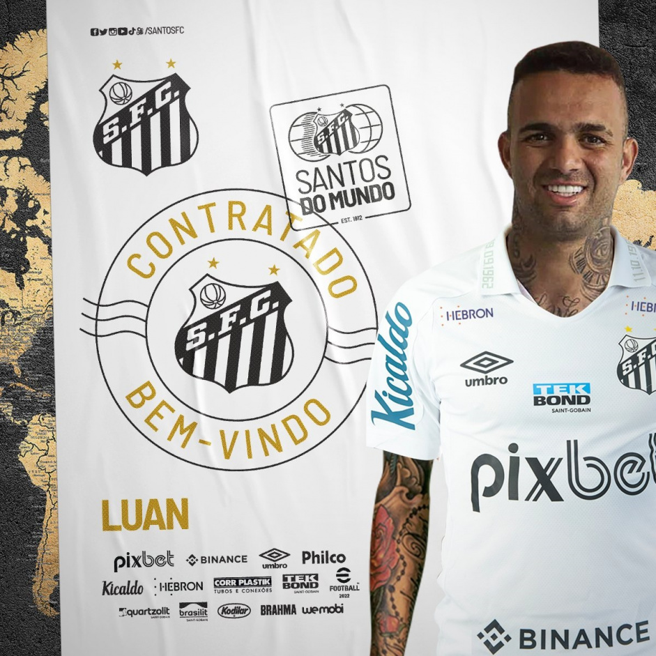 Luan foi anunciado como reforço do Santos na tarde desta sexta