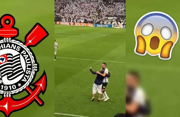 Torcedor do Corinthians entra no campo e abraa Renato Augusto no gol do Gabriel